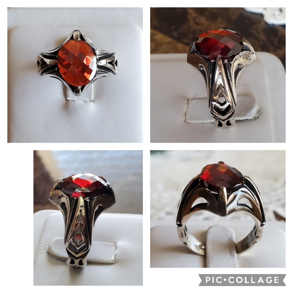 Genuine 6ct Garnet Mens Ring Size 9 - Picture 3 of 8